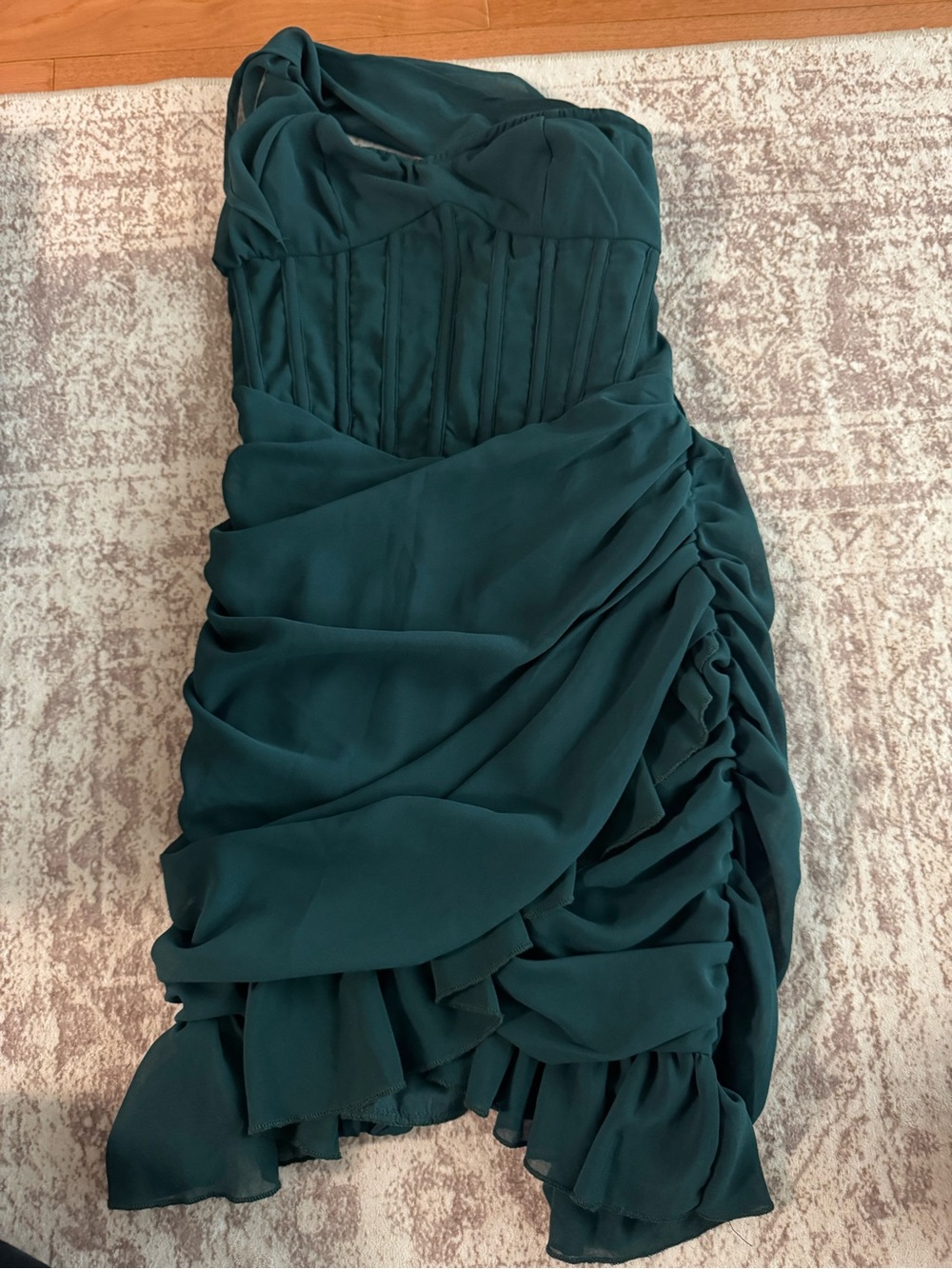 PrettyLittleThing Emerald One-Shoulder Ruched Midi Dress